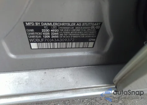 2003 Mercedes-Benz E-Class 5.0L from USA, damaged, VIN WDBUF70J43A309372